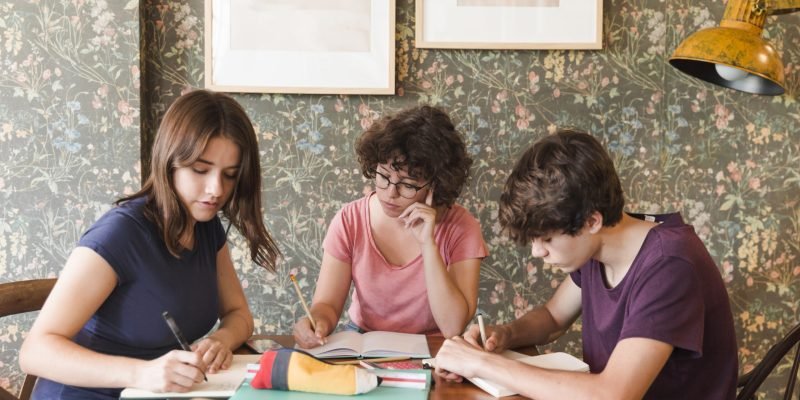 teenagers-doing-homework-cafe